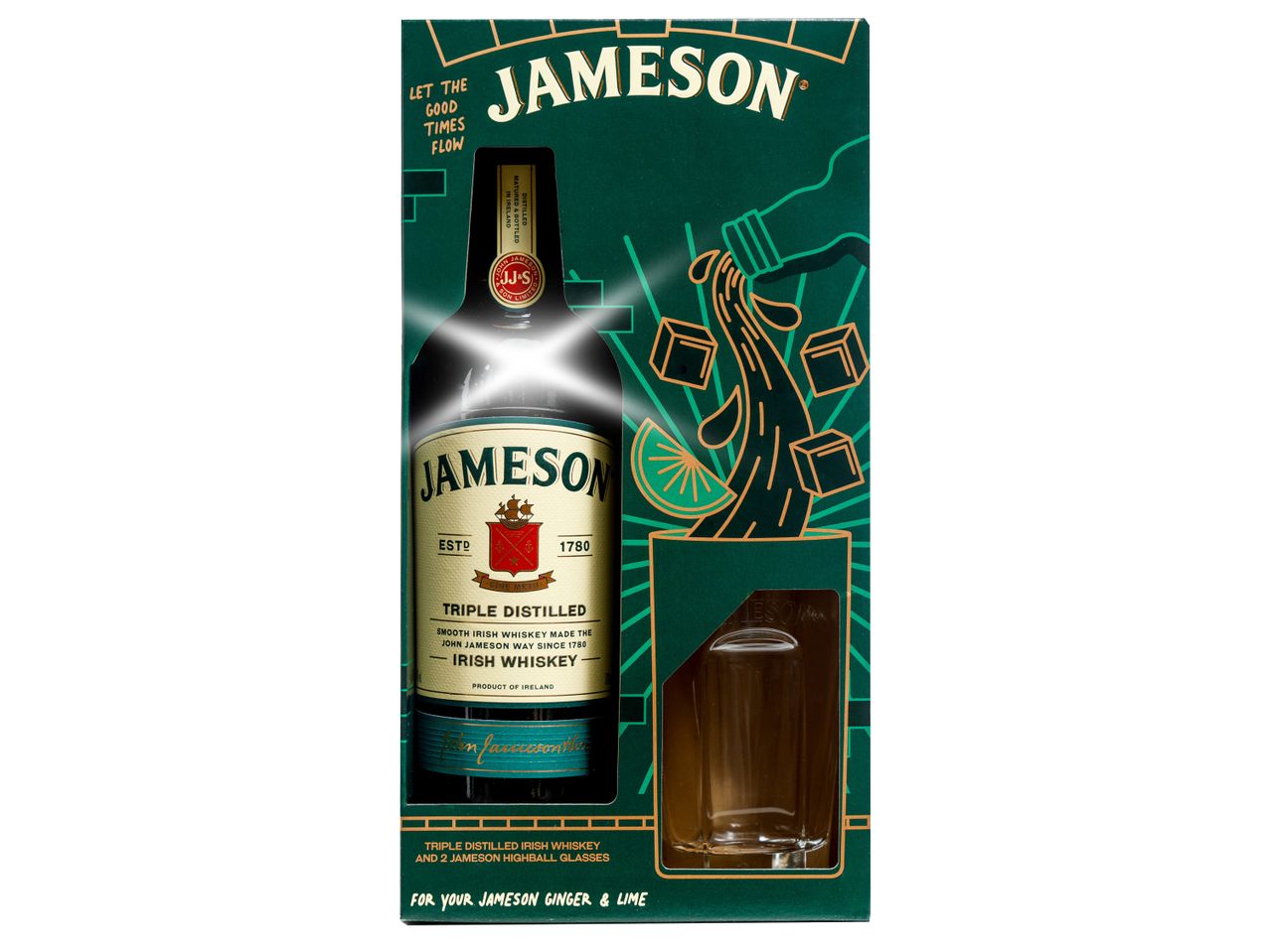 Промопакет Jameson Irish Whiskey Ирландско уиски (0.7 l) с 2 чаши.
