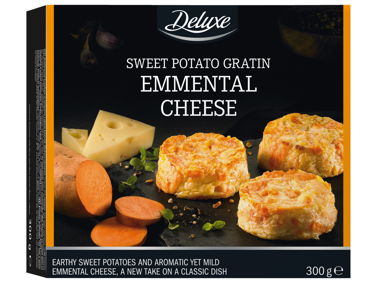 Deluxe: Gratin de cartofi dulci cu brânză Emmental.