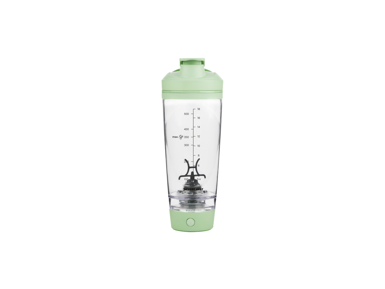 Shaker Silvercrest® Kitchen Tools cu gradații de măsurare și bază verde deschis.
