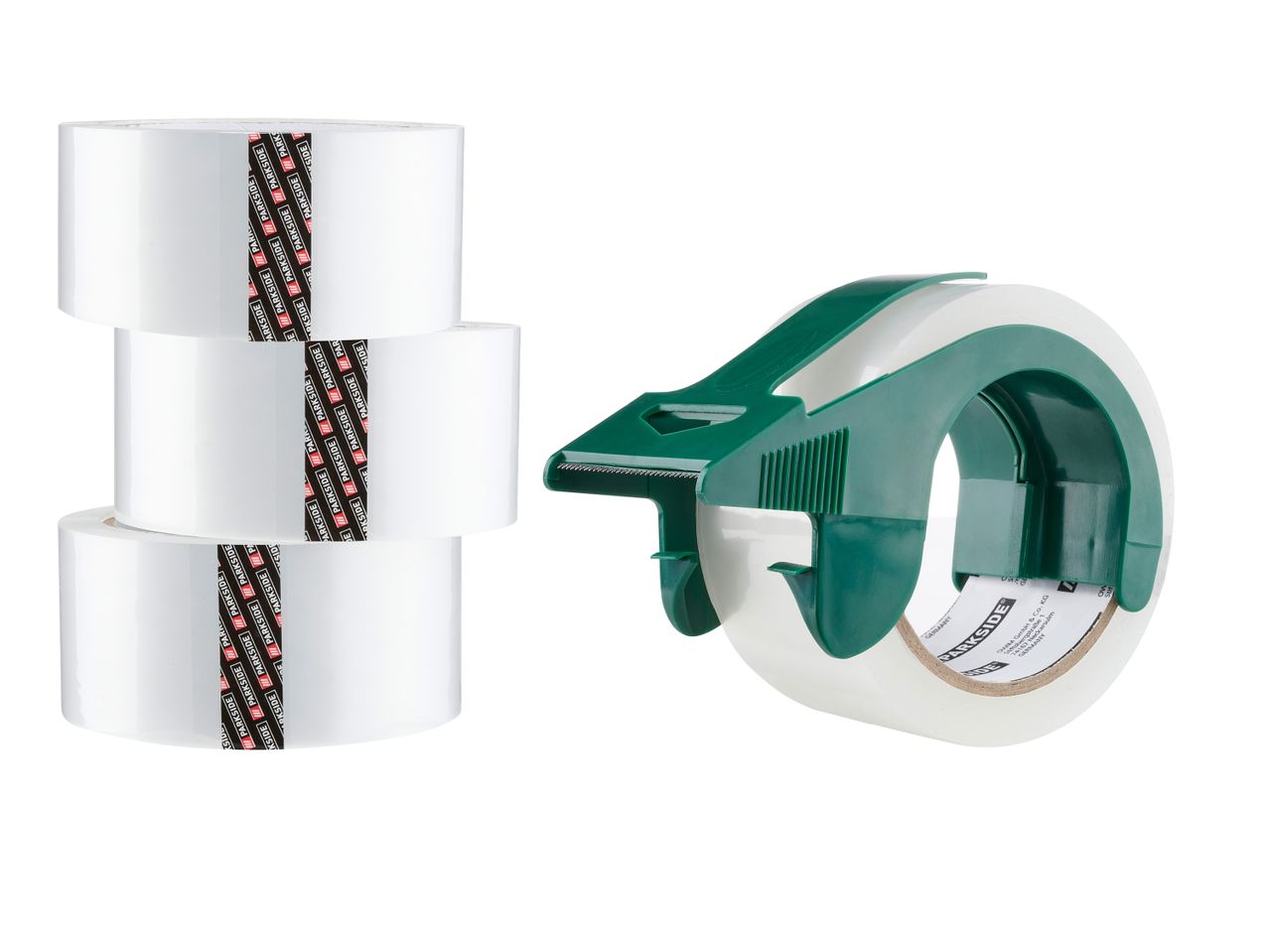 Parkside packing tape rolls and dispenser.