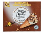Bon Gelati sorvete premium: cones com sabor de chocolate e baunilha (6 un).