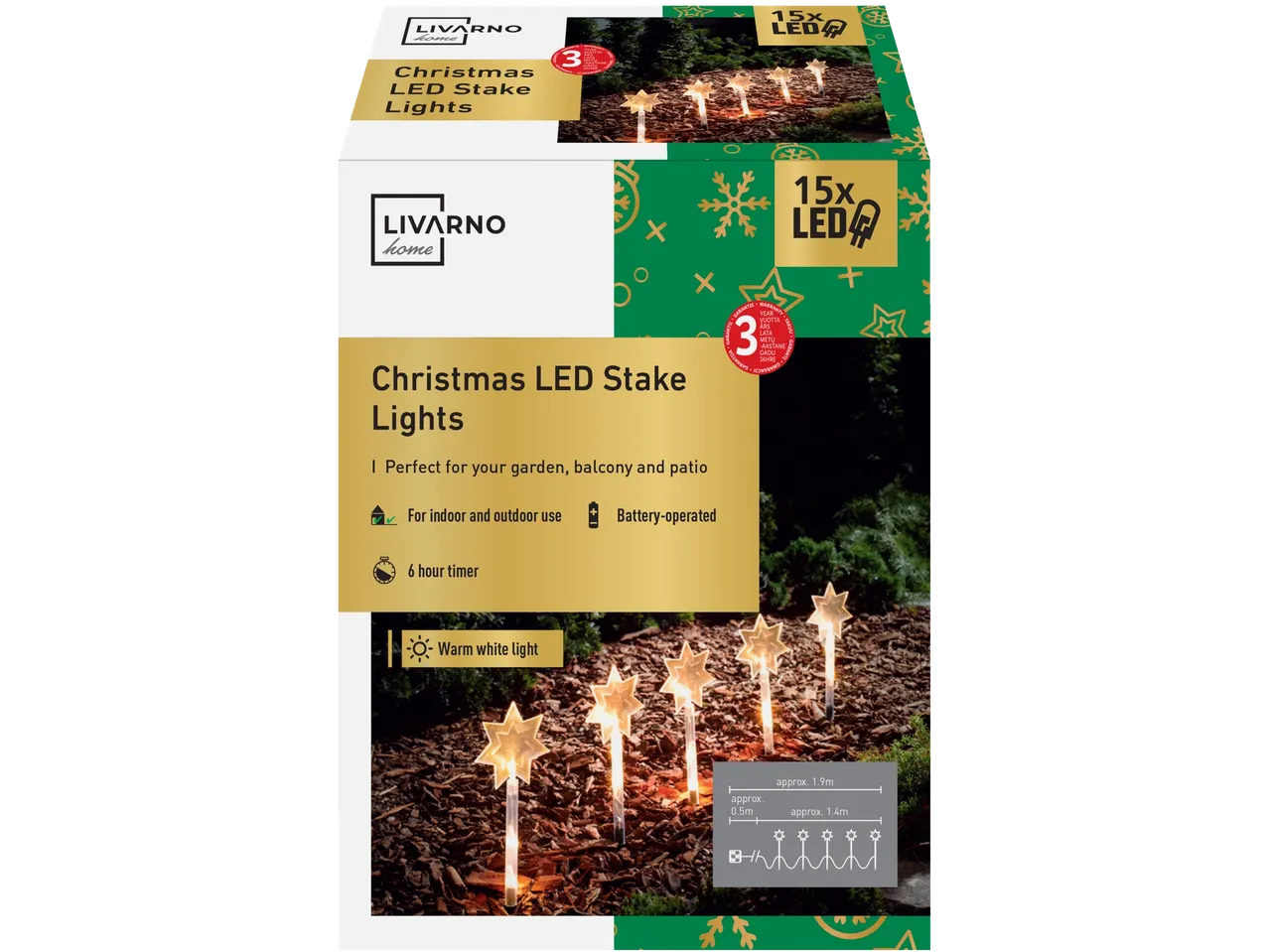 Livarno home jõulu-LED-valgustid: 15 LED-i, soe valge valgus, patareitoitega, taimeriga.