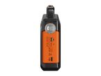 Portable black and orange radio with flashlight, USB, and TF card slots.