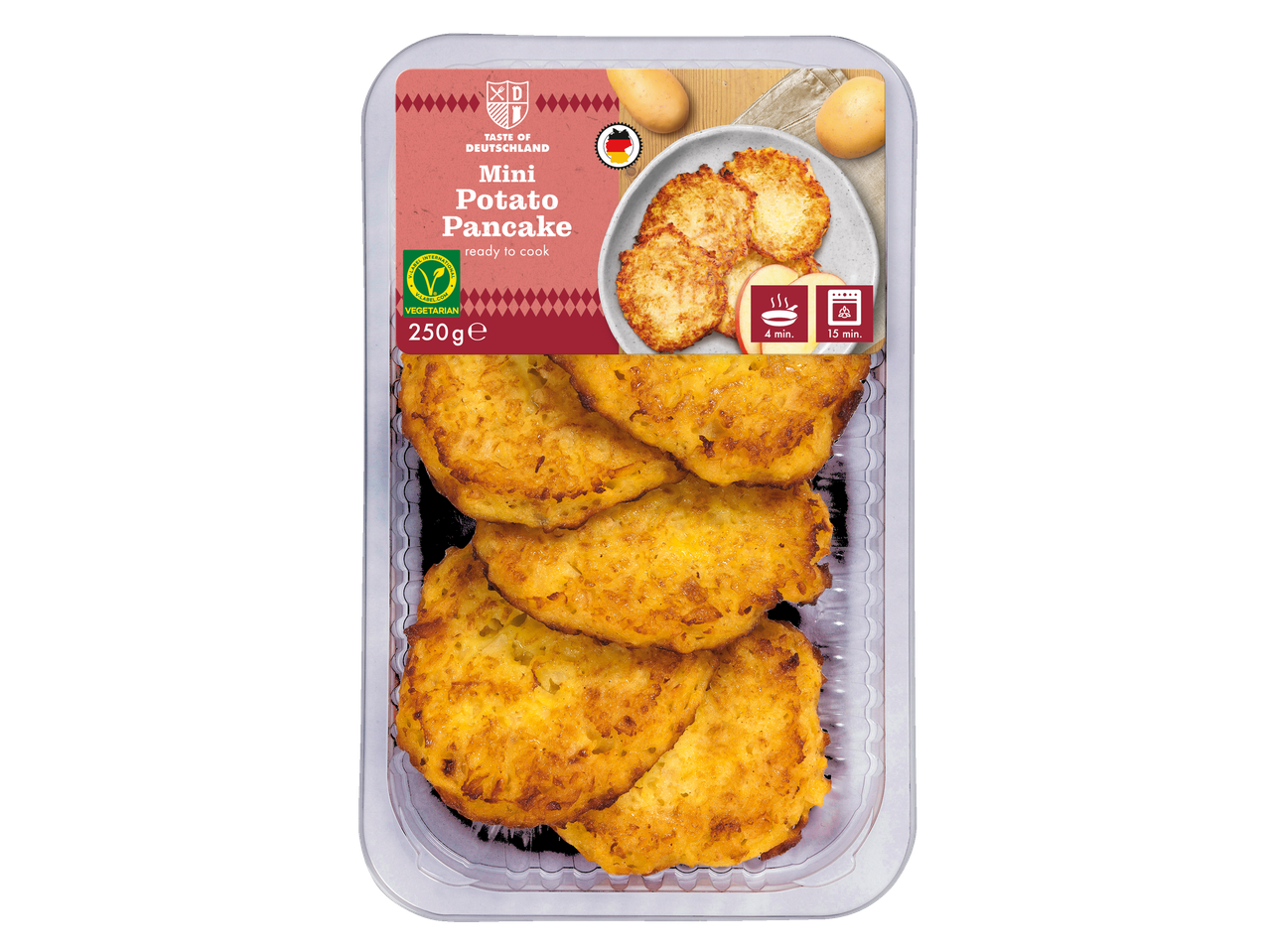 Taste of Germanland mini bulviniai blynai, 250g, vegetariški, paruošti gaminti.