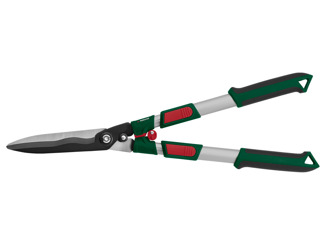 PARKSIDE extendable hedge shears with green and red accents.