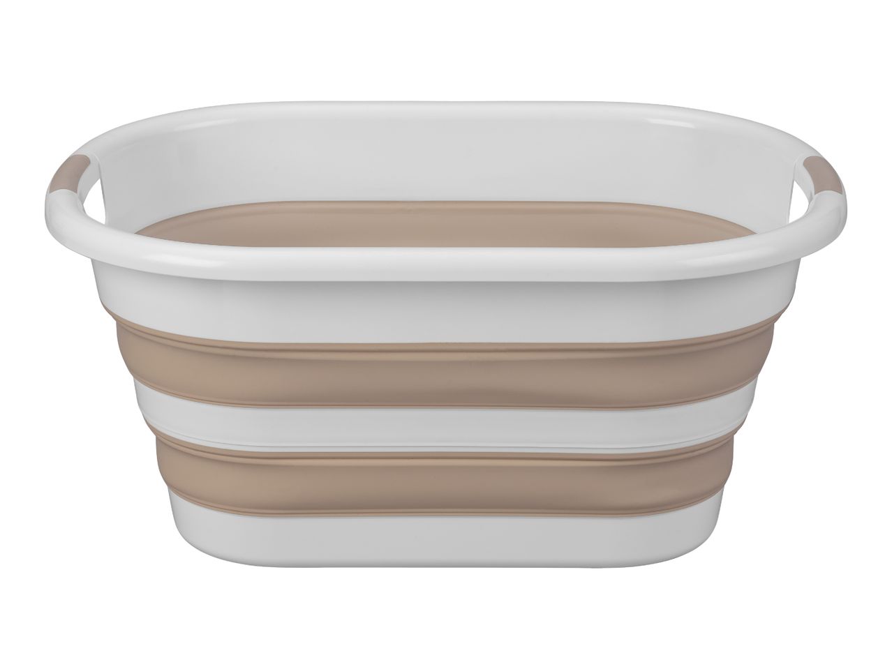 Collapsible laundry basket in white and beige