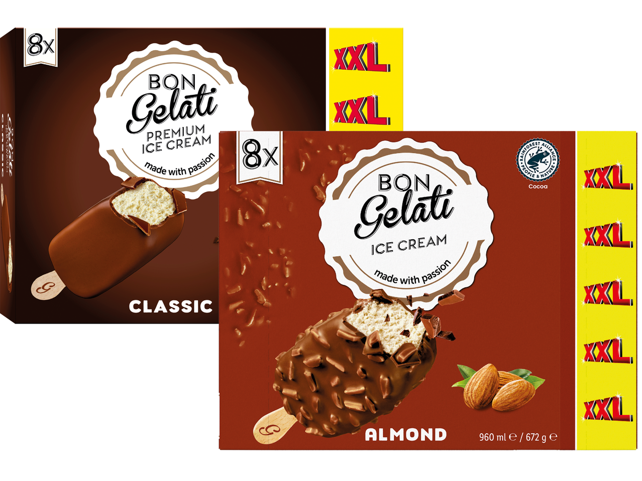 Bon Gelati glass: classic och mandel, XXL storlek.