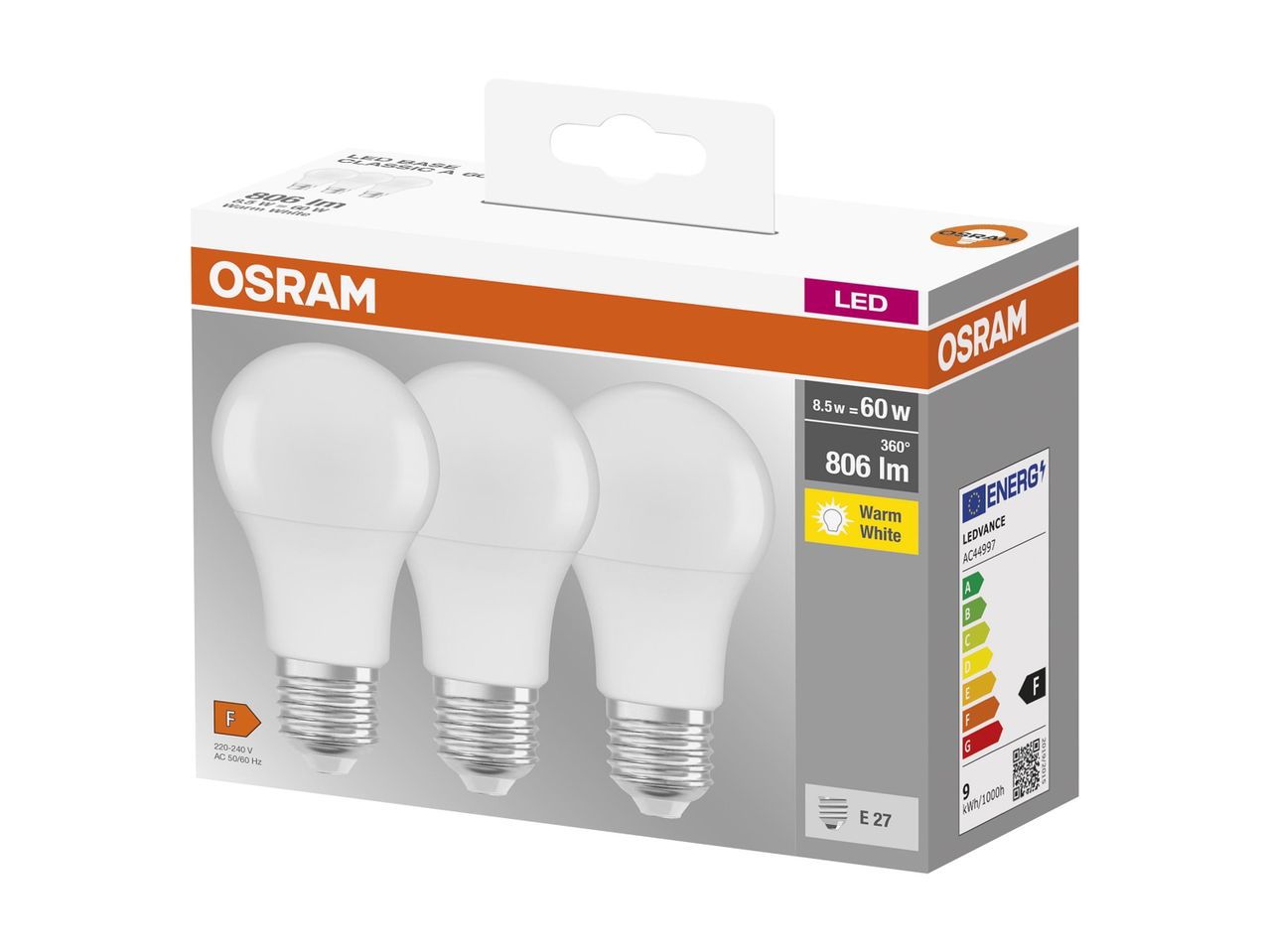 OSRAM LED izzók 3 darabos csomagban, 806 lumen, meleg fehér fényű
