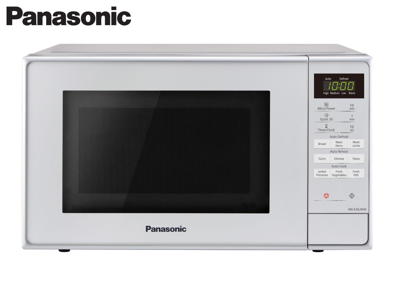 A Panasonic microwave oven in silver.
