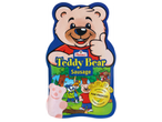 Опаковка на колбас с форма на мече, с надпис 'Teddy Bear Sausage' и обещание 'Paw Promise!'