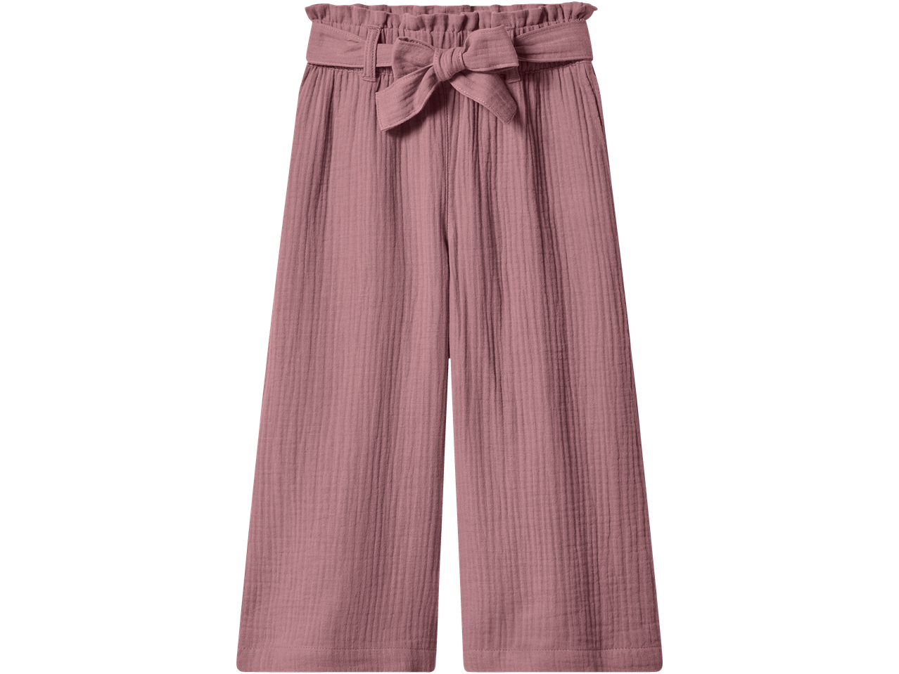 Pantaloni de muselină LUPILU roz pentru bebeluși cu fundă la brâu.