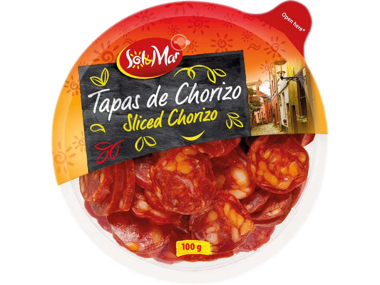 Sol & Mar Tapas de Chorizo, en förpackning med skivad chorizo.