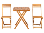 Masă pliabilă din lemn și două scaune.