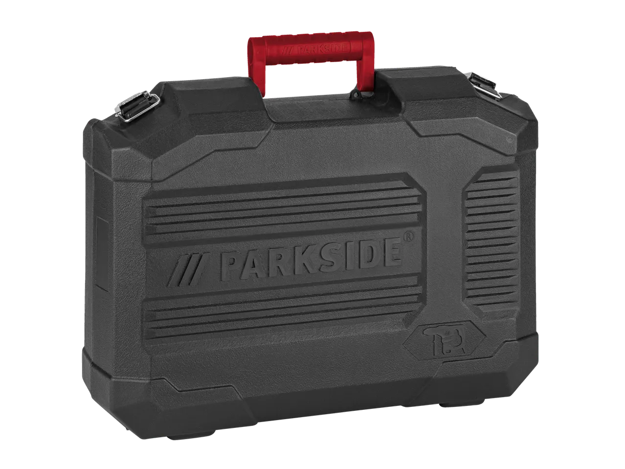 A black Parkside tool case with a red handle.