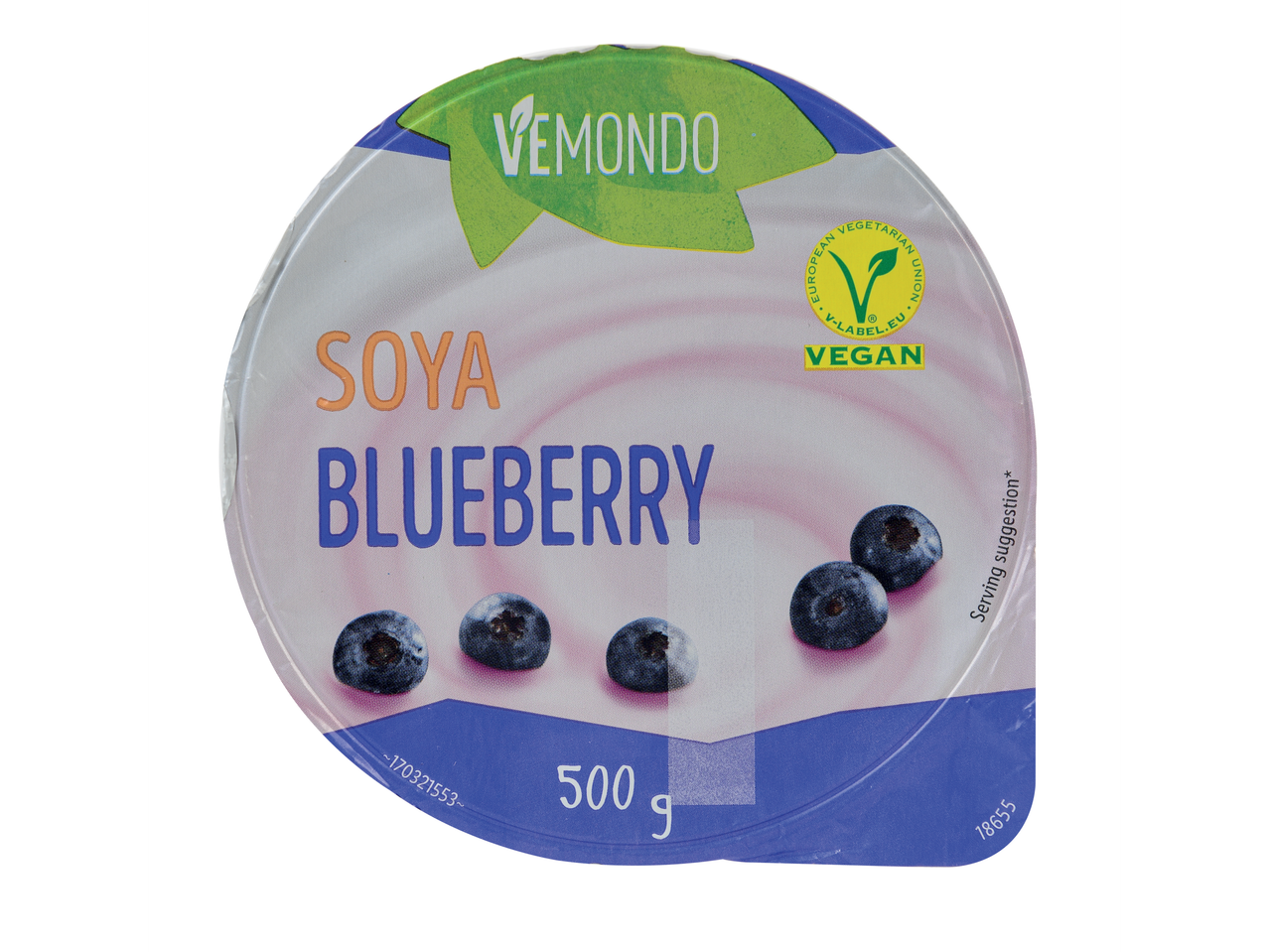 Sobremesa de soja com mirtilos Vēmondo, 500 g, vegana.