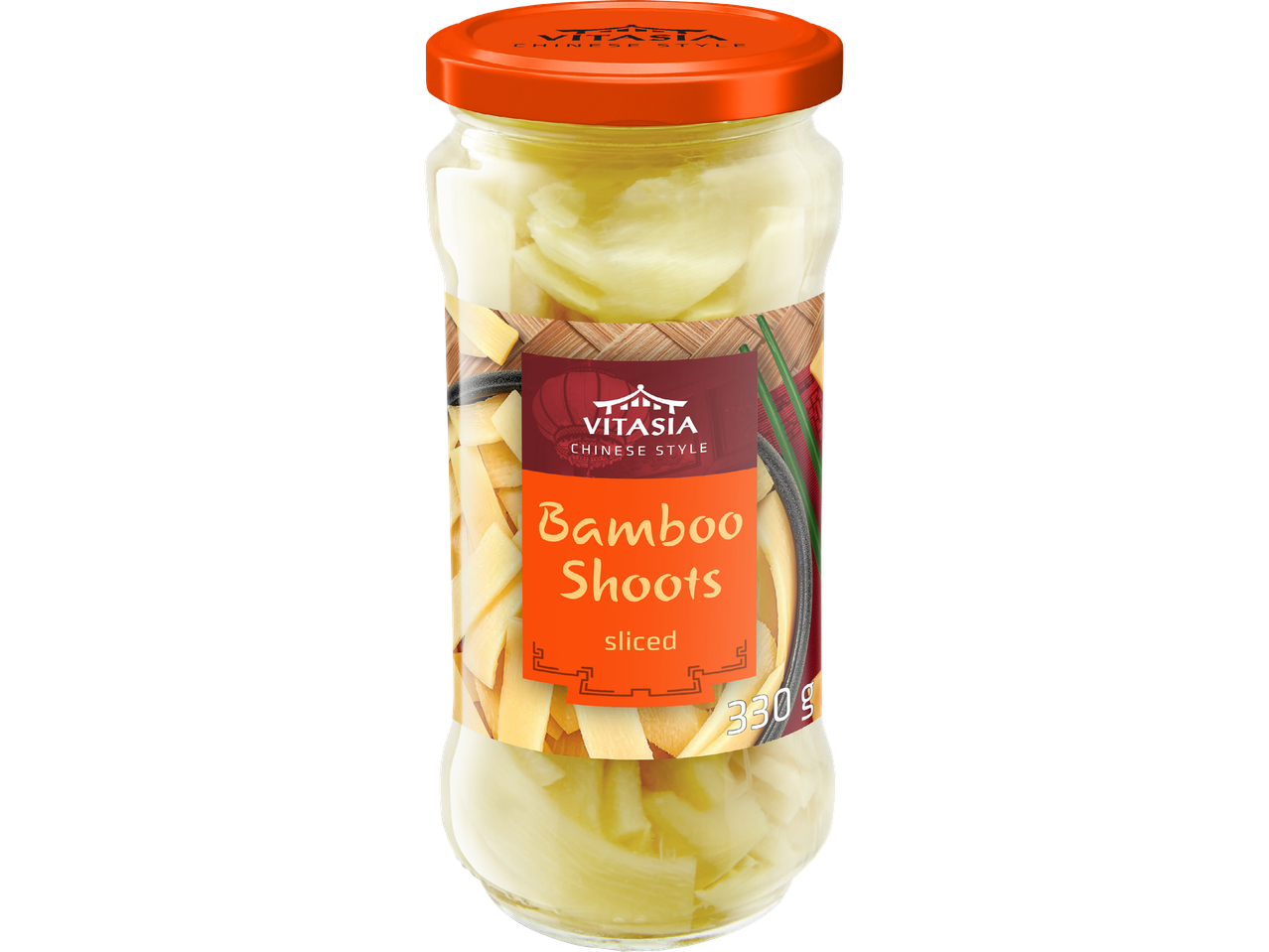 En burk Vitasia kinesisk stil skivade bambuskott (330g).