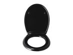 Black toilet seat with the lid open, isolated on a white background