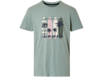 Tricou verde mentă pentru copii cu imprimeu cu plăci de surf și palmieri.