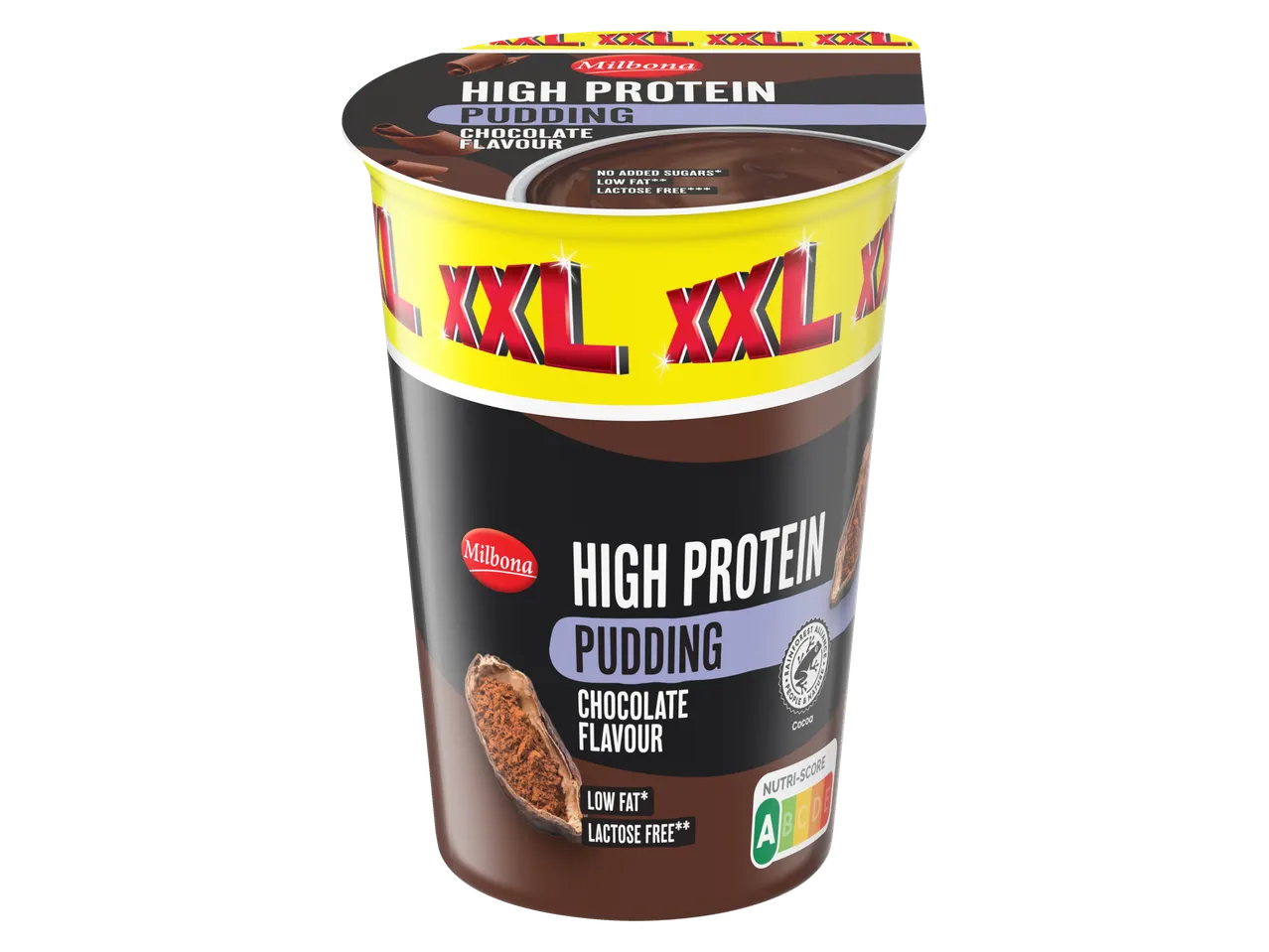 Milbona XXL High Protein Chocoladepudding, vetarm, lactosevrij, Nutri-Score A