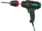 Trapano avvitatore Parkside verde con punta.