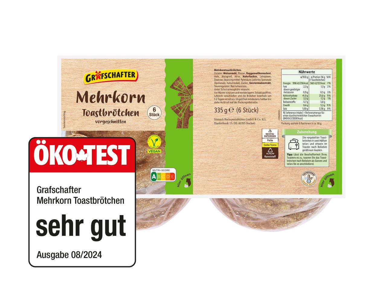 Grafschafter Mehrkorn Toastbrotchen, 6 Stück, vegan.