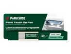 Paint touch-up pen for vehicles, 10ml, white, with instructions in English and German.