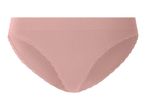 Light pink women's bikini briefs with delicate lace trim.