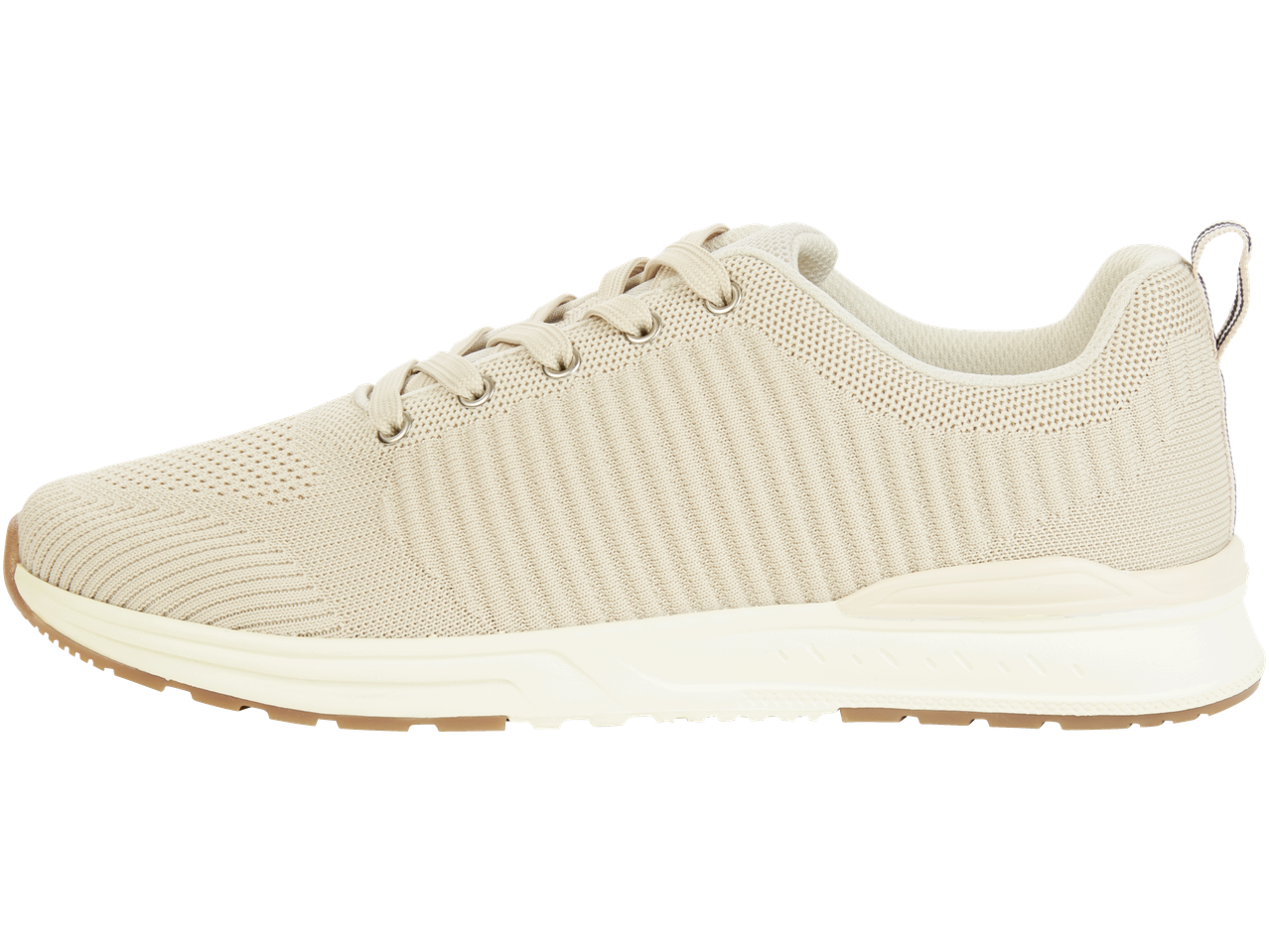 Μπεζ πλεκτά sneakers με ανοιχτόχρωμη σόλα.