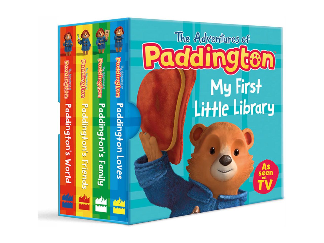 A collection of four children's books featuring a bear character, titled 'My First Little Library'.