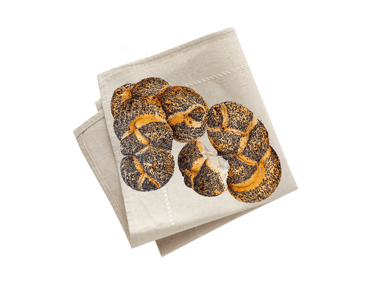 Mohnbrötchen auf einer Leinentischdecke