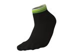 Black ankle socks with green and white stripes at the top.