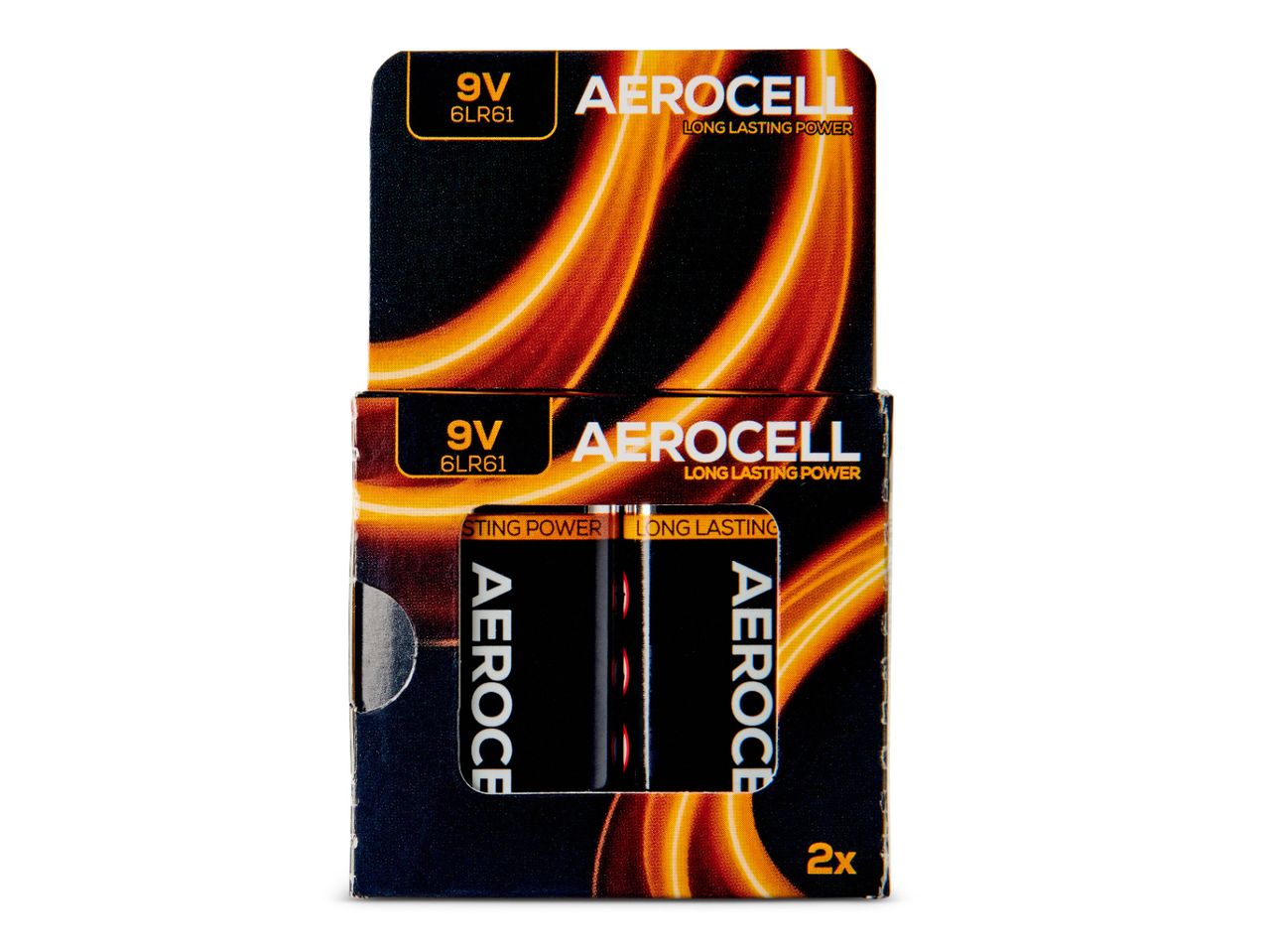 Twee Aerocell 9V batterijen.