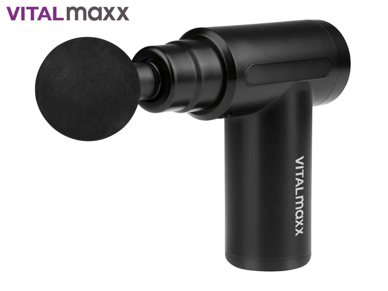 Black massage gun with VITALmaxx logo on a white background