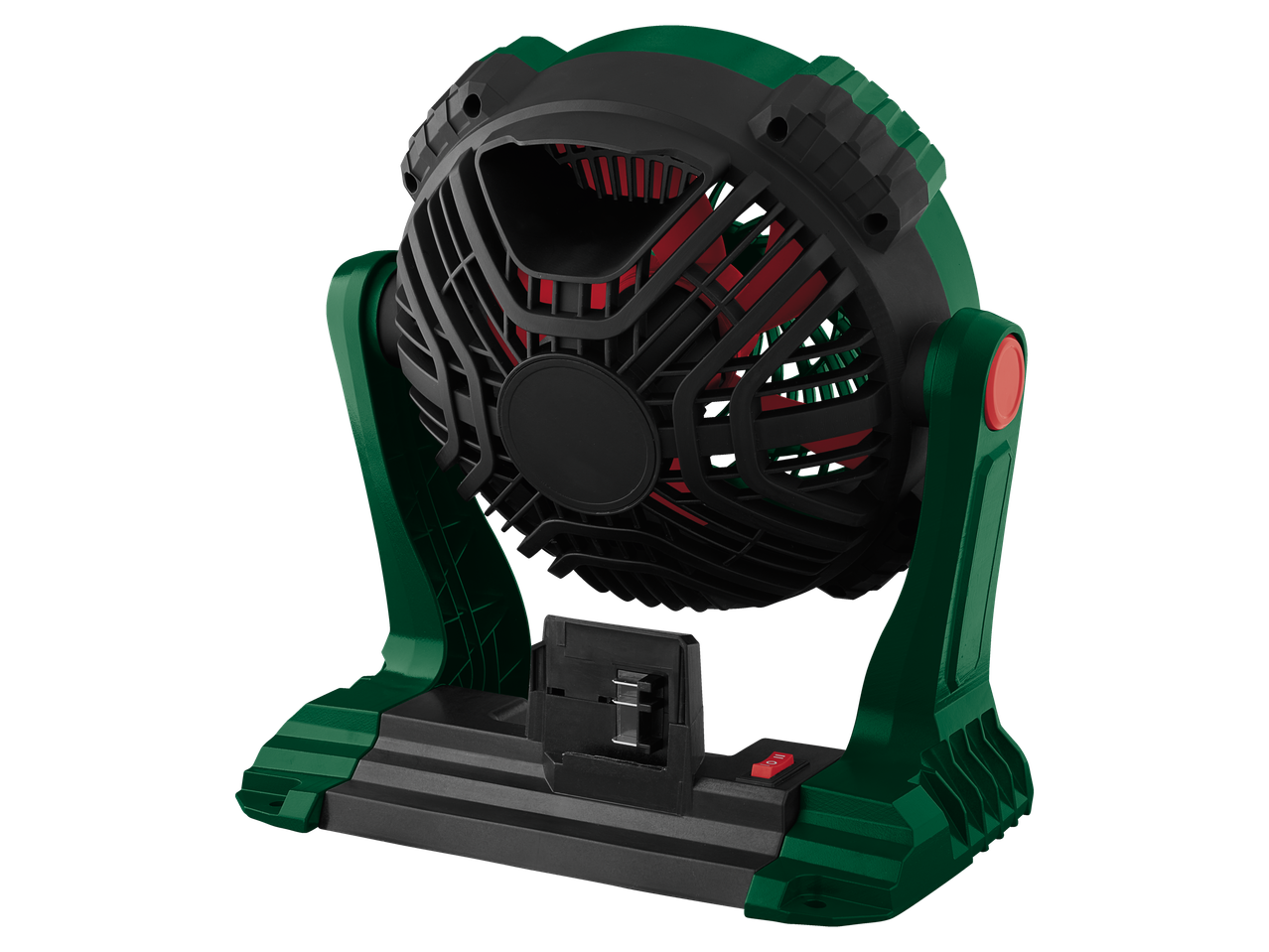 Ventilador portátil com suporte robusto.
