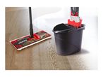 Vileda mop and bucket set on a wooden floor.
