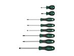 A set of eight Parkside screwdrivers of varying sizes and types are neatly arranged against a white background.