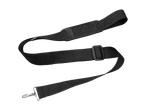 A black nylon shoulder strap with plastic adjuster and metal hook.