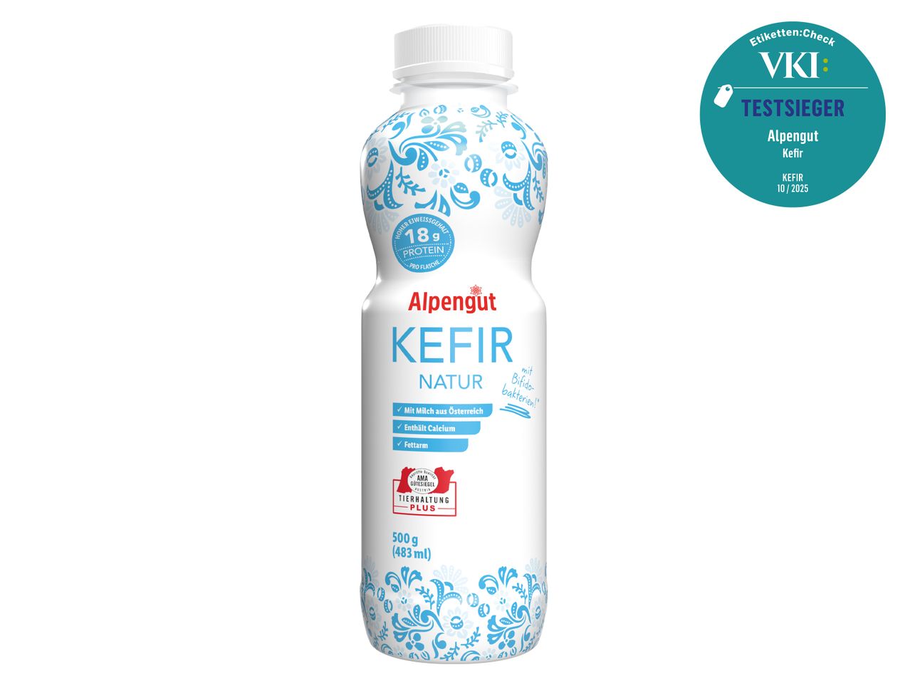 Kefir Natur mit 18g Protein, aus Österreich, calciumreich, fettarm, mit Bifido-Bakterien.
