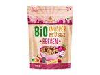 Bio Knuspermüsli mit Beeren in einer Packung mit 64% Vollkorn und 2,5% Beeren.