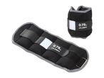 Two black and grey ankle/wrist weights, one flat and one upright, both 0.75 kg.