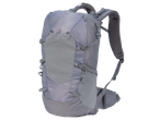 Light grey hiking backpack with mesh shoulder straps and multiple buckles.