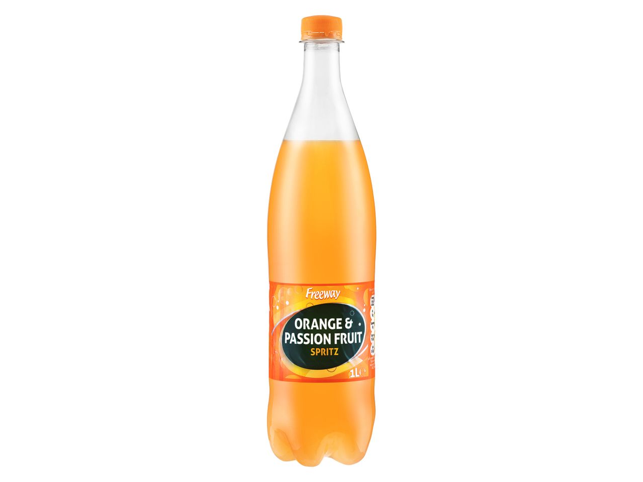 1 litre bottle of Freeway Orange & Passion Fruit Spritz.