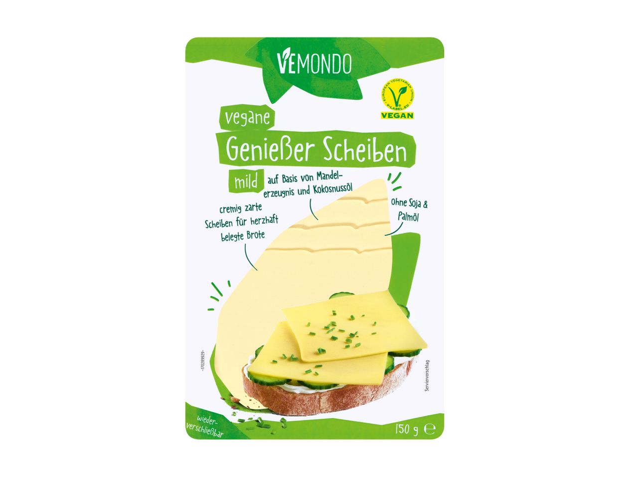 Vemondo vegane Käsescheiben aus Mandel- und Kokosnussöl.