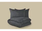 LIVARNO home microfibre sateen duvet cover set in dark grey with a subtle geometric pattern.