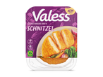 Verpakking met twee vegetarische schnitzels, met de tekst 'NIEUW ONTWERP' en 'VEGETARISCH'.
