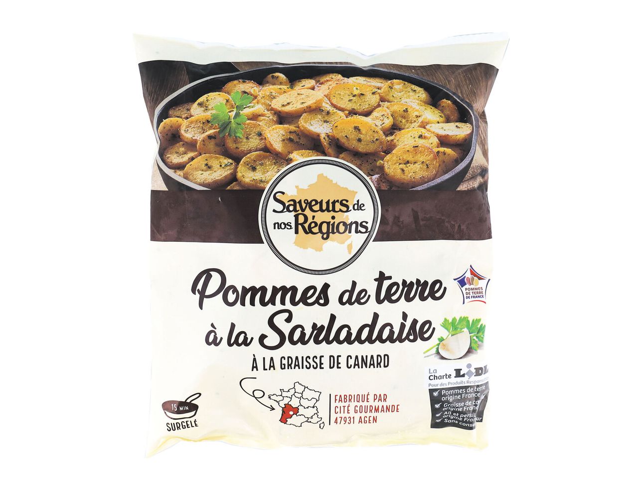 Pommes de terre Sarladaise surgelées Savaurs de nos Régions, graisse de canard.