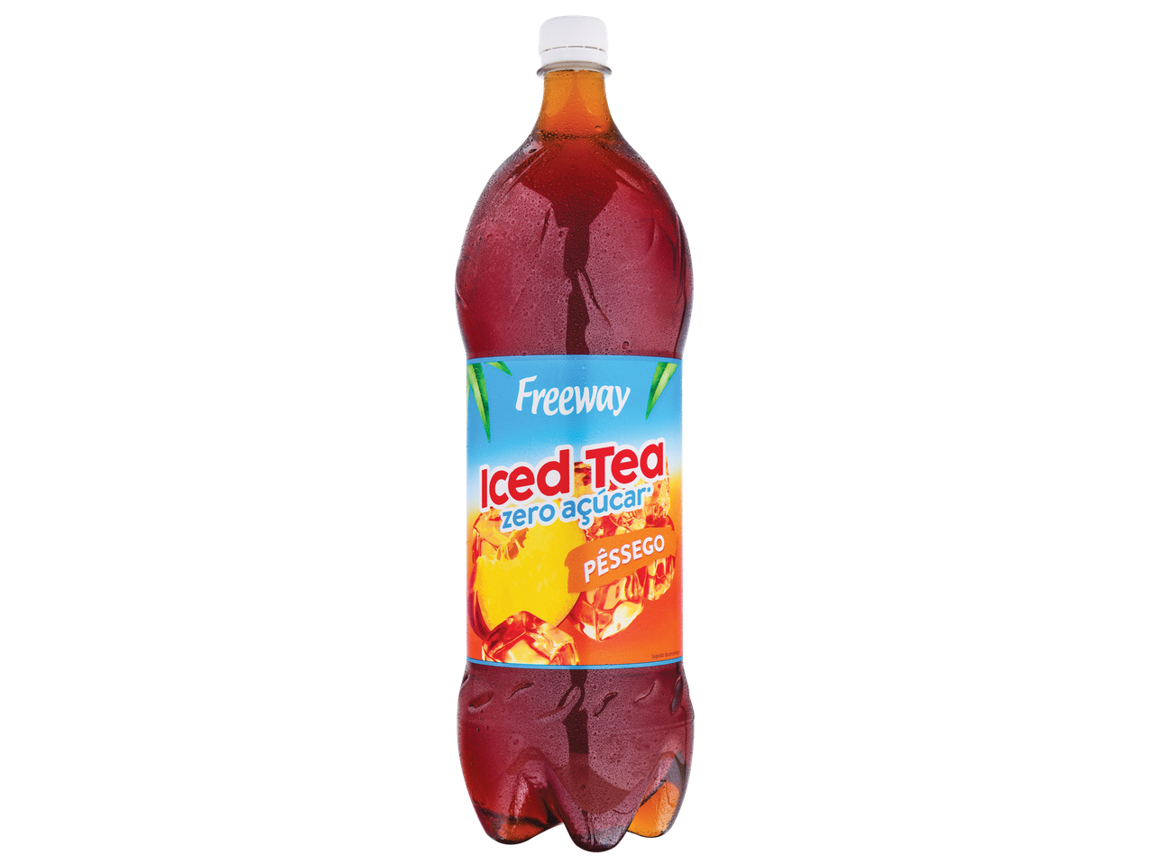 Garrafa de Freeway Iced Tea zero açúcar sabor pêssego.