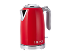 SILVERCREST® red retro kettle with chrome accents and '1973' embossed on the side.