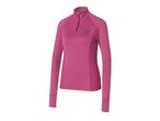 A vibrant pink long-sleeved athletic top with a quarter-zip and textured panels.