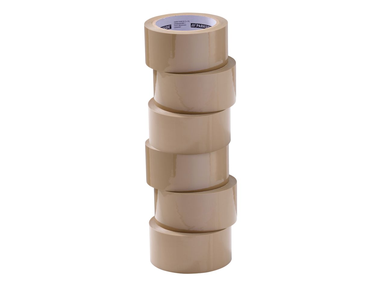 A stack of six Parkside packing tape rolls.